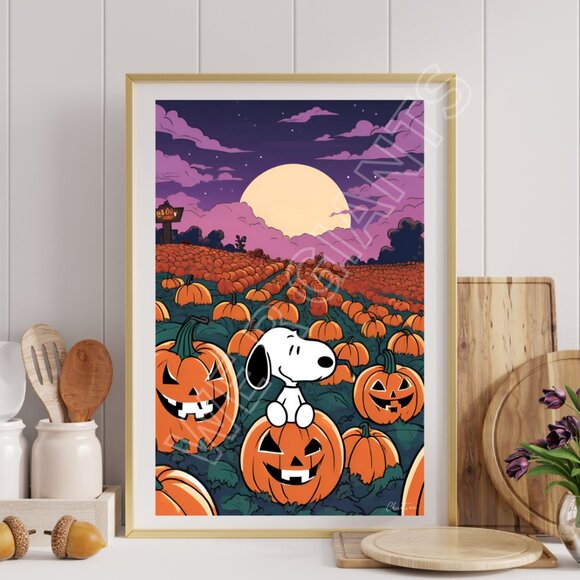 Snoopy in Pumpkin Field 11"x 17" Art Print - Picture 1 of 2
